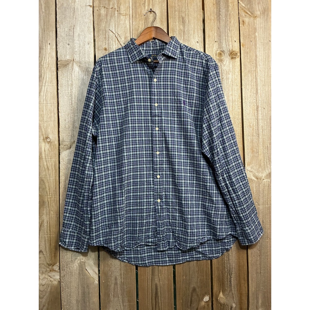 Polo Ralph Lauren Mens XL Classic Fit Plaid Cotton Button Down Shirt Blue Green